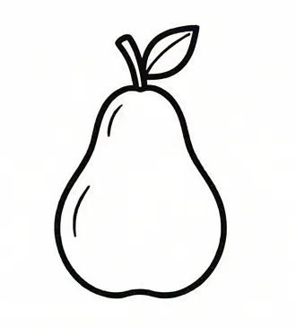 a pear with a leaf on it.webp